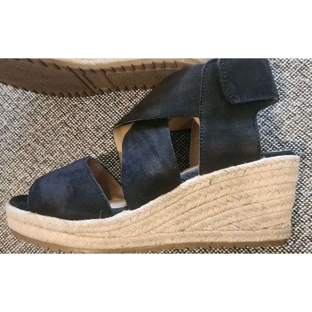 Soul Naturalizer Oshay Wedge Womans Size 8 Black Leather Espadrille Sandal‎